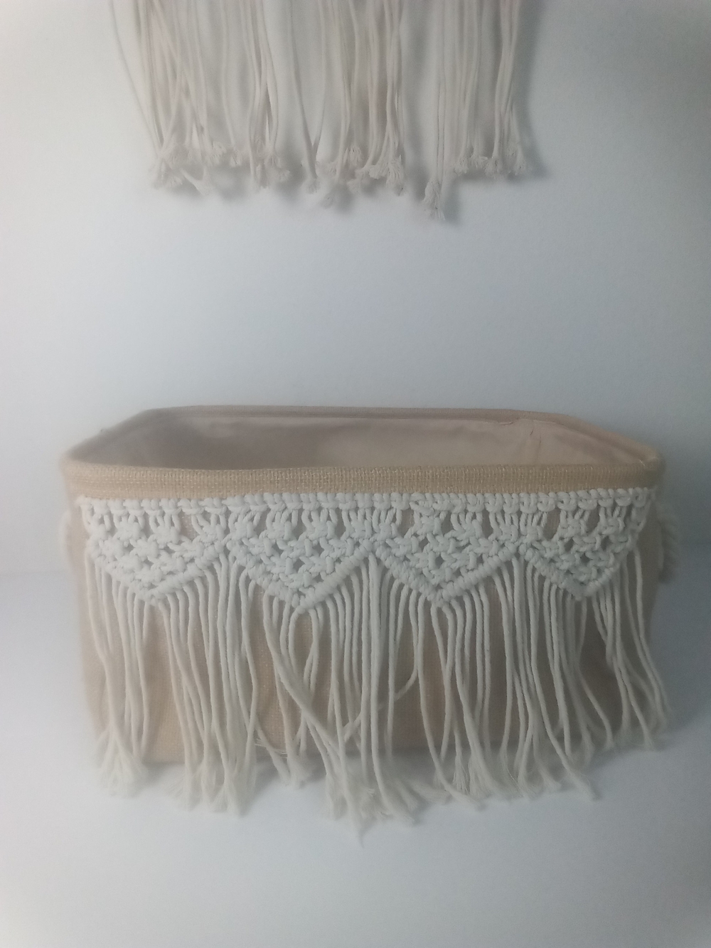 Urban Outfitters Natural Canvas Basket with  Macramé Fringe